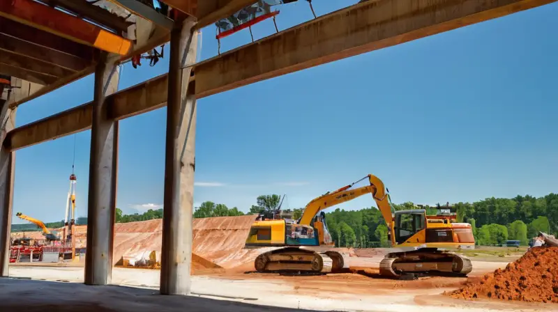 Obra civil activa con maquinaria y trabajadores