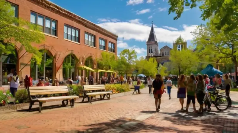 Plaza urbana vibrante llena de vida