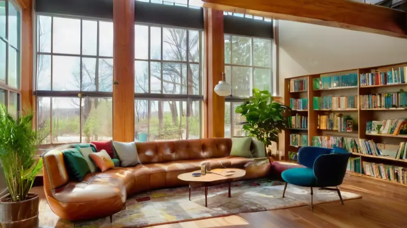 Biblioteca moderna, luminosa y acogedora