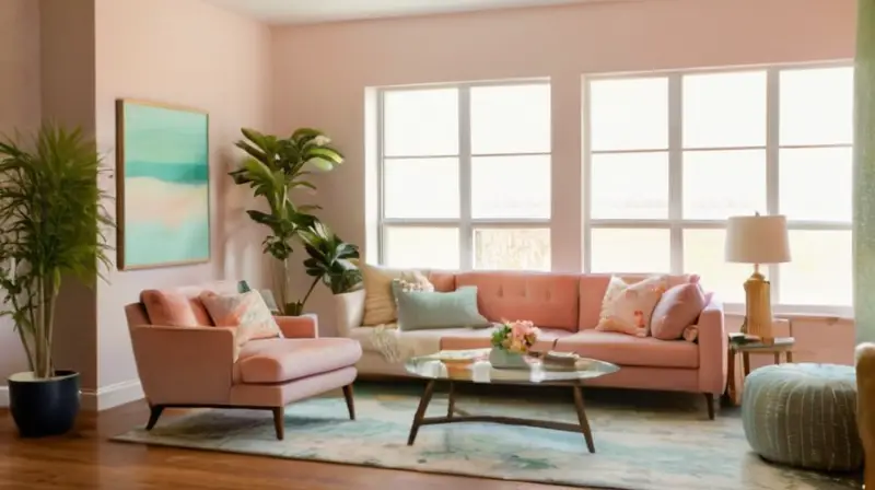 Sala luminosa y acogedora con arte contemporáneo