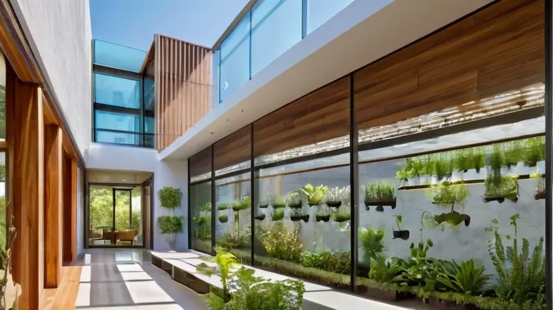 Edificio moderno con naturaleza y tecnología integrada