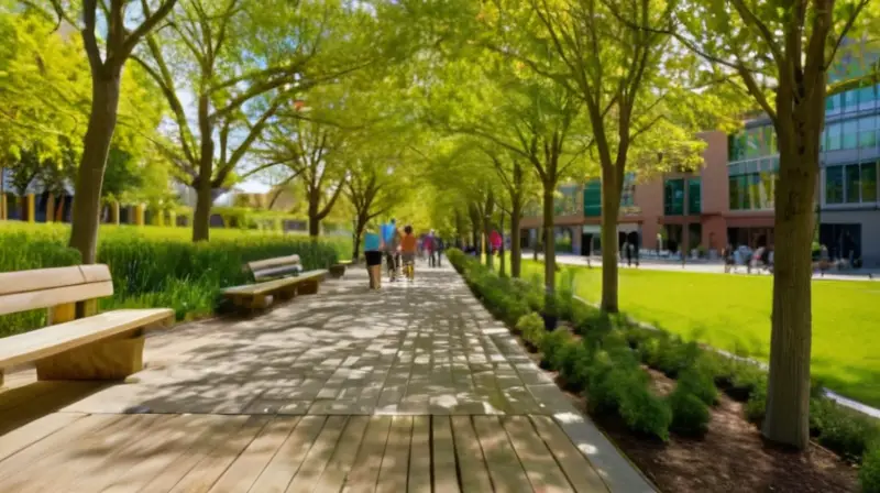 Parque urbano vibrante con naturaleza y actividad