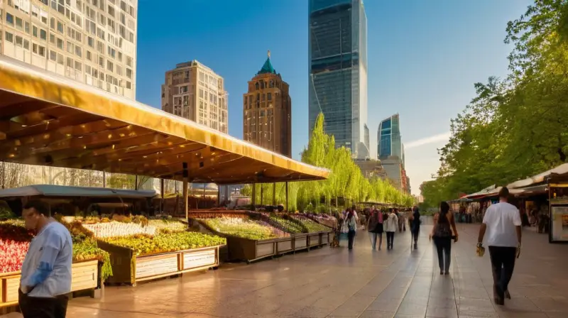 Plaza urbana vibrante llena de vida