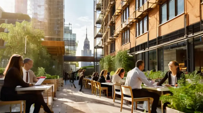 Escena urbana vibrante de arquitectos colaborando