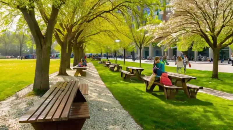 Parque urbano vibrante, naturaleza y comunidad unida