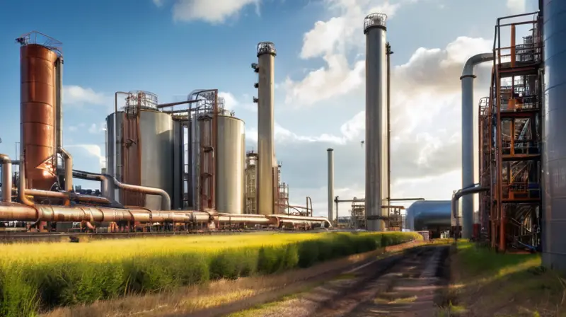 Refinería de petróleo con actividad industrial vibrante