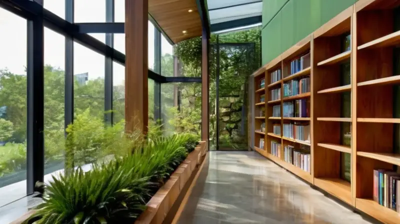 Biblioteca moderna que fusiona naturaleza y arquitectura