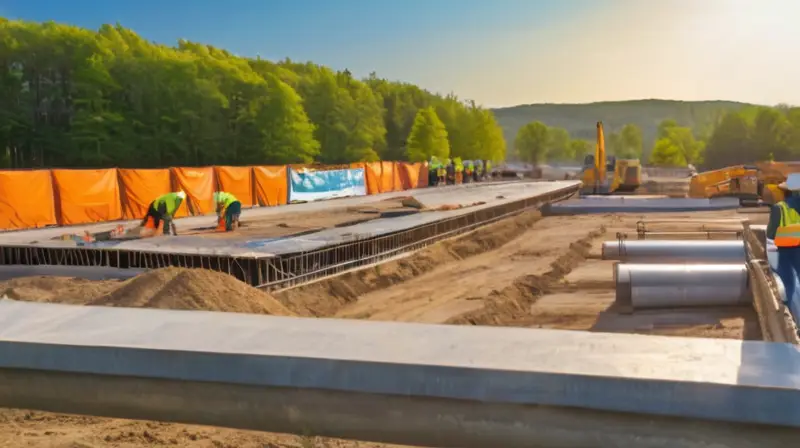 Sitio de construcción vibrante al atardecer