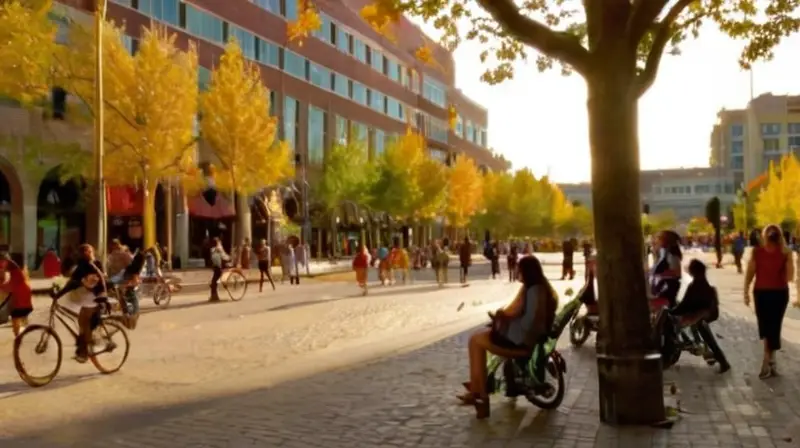 Plaza urbana vibrante llena de vida