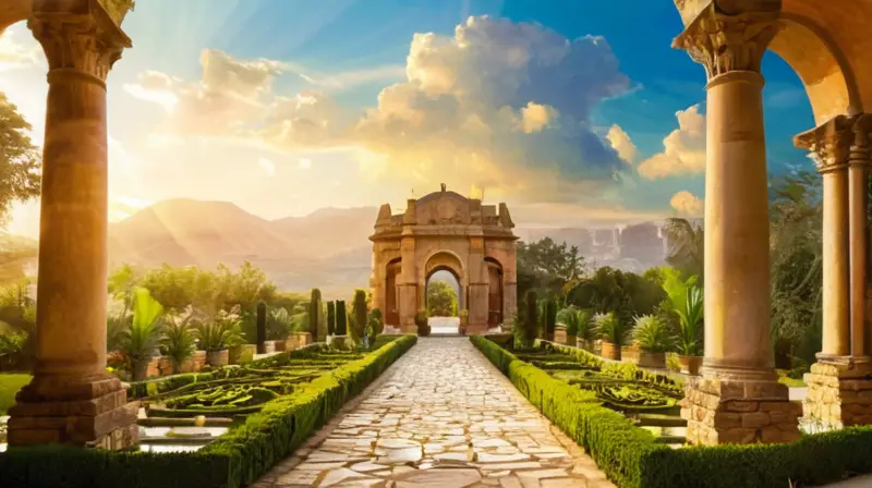 Columnas antiguas en un paisaje sereno