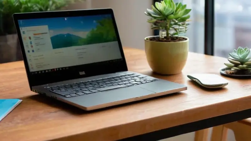 Laptop elegante en escritorio acogedor y productivo